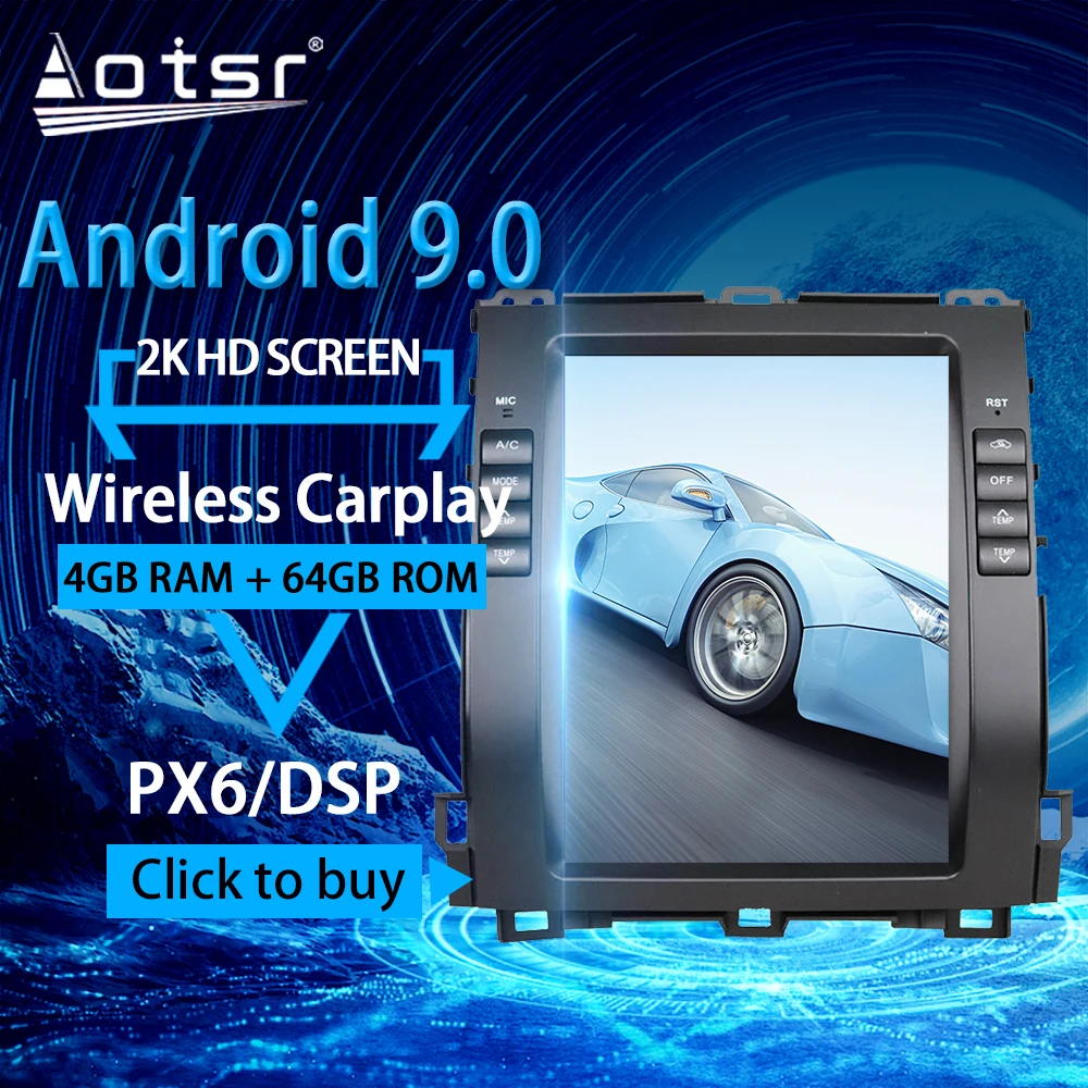 For Toyota Prado Radio Android Multimedia 2002-2008 PX6 GPS Navigation Head unit Tesla Car Audio Stereo Player Autoradio No 2din