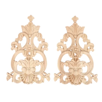 

2 Pcs European Style Wooden Carved Onlay Appliques Wood Carving Decal Unpainted Furniture Bed Door Corner Decor