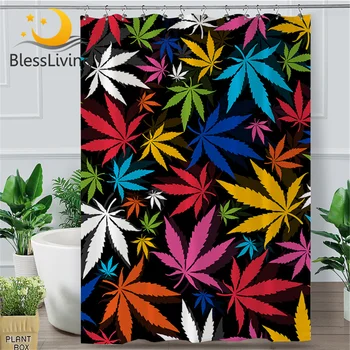 

BlessLiving Maple Leaf Shower Curtain Colorful Bath Curtain Fall Autumn Tree Leaves Bathroom Decor Stunning Black rideau douche