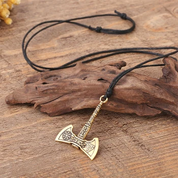 

My shape Nordic Vikings Necklace The Fehu Feoh Fe Rune Axe Amulet compass viking runes pendant Scandinavian Necklace