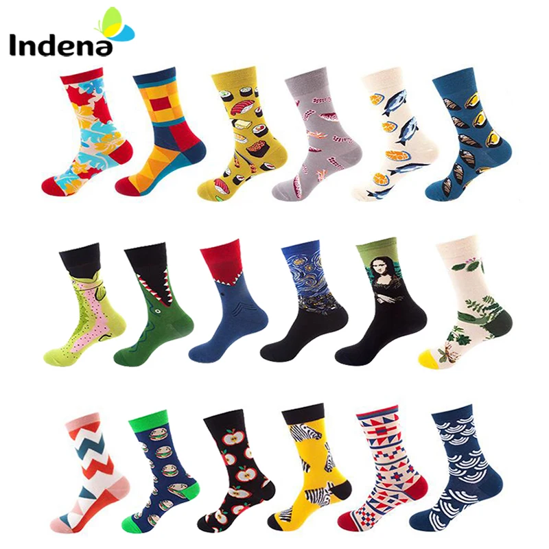 

1 Pair Funny Socks Shark Cotton Personality Men Socks Famous Painting Female Socks Christmas Gift calcetines skarpetki