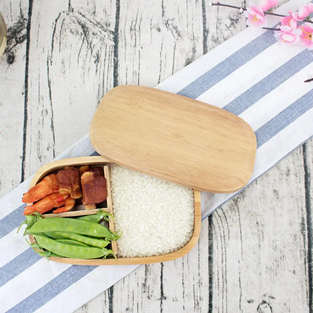 

Microwave Bento Box Concise Single-layer Portable Wooden Lunch Box Japanese Style Lunch Box Container with Compartments Case
