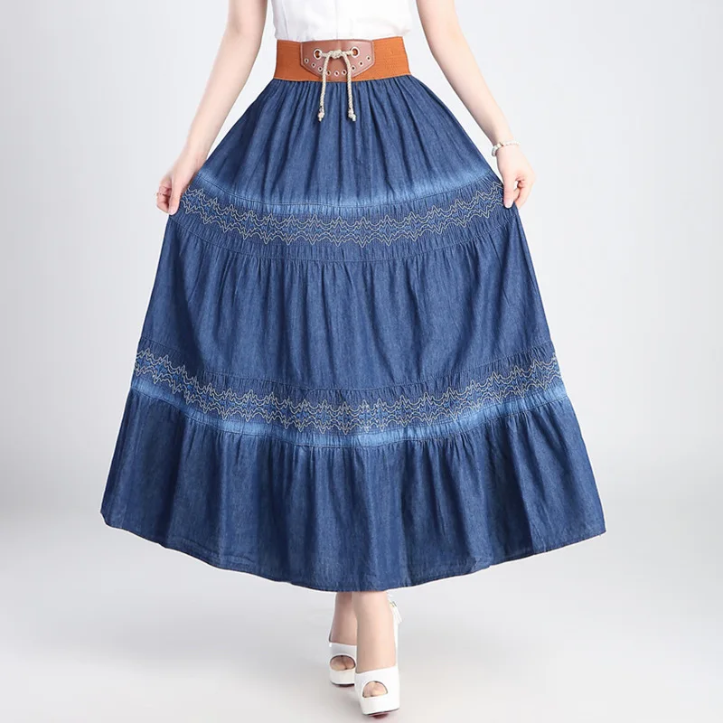 

Denim Skirt Women's 2019 New Style Summer Spring Skirt High-waisted Skirt Big Skirt A- line Dress Skirt