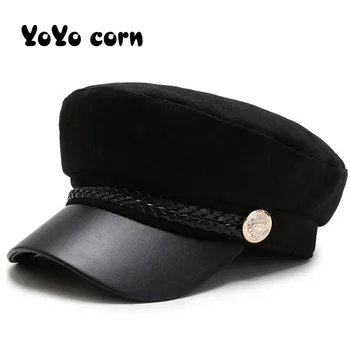 Sun Casual Military Caps Woman Cotton Beret Flat Hats Captain Cap Trucker Vintage Black Sport Dad Bone Male Women’s leather hat