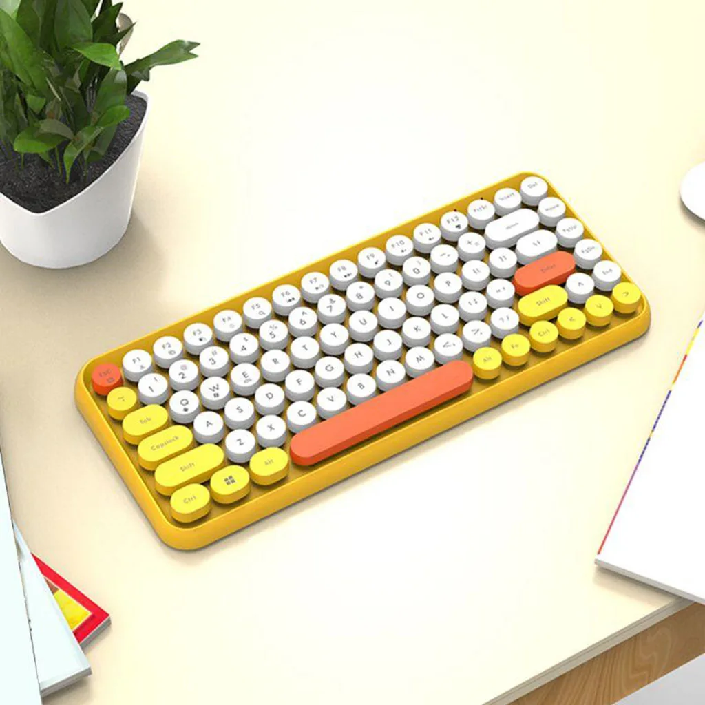 308i Bluetooth Wireless Keyboard Round Key 84 Keys Computer Gaming Keyboard Round Keycaps for Office Laptop Tablet