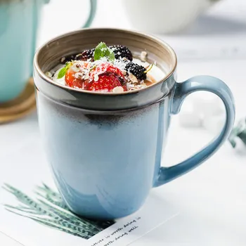 

Nordic Retro Mug Simple Creative Ceramic Spoon with Lid Handmade Color Large Capacity Esspresso Cups Drinkware Kitchen DB60MK