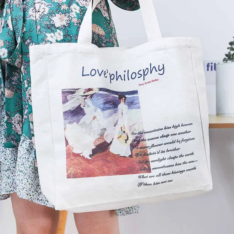 2020 Women Canvas Big Shoulder Bag Daily Large Shopping Bags Art Oil Painting Book Cotton Cloth Eco Handbag Tote Shopper |
