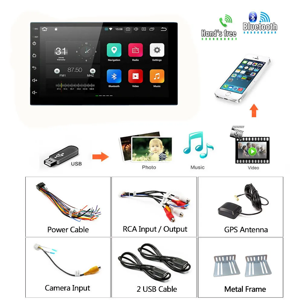 2 Din мультимедиа для Android плеер gps навигация HD автомобильное радио Wi Fi USB FM 2Din аудио