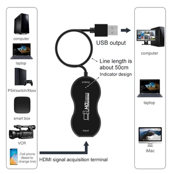 

USB2.0 To HDMI Audio Meeting Game Recorder For TV PC Live Streaming Grabber Universal Portable Video Card 4K 1080P 60fps