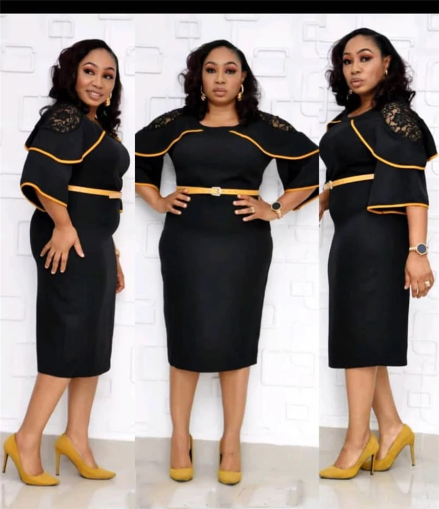 BAIBAZIN African Explosion Style Waist Line Decoration Package Hip Hip Sleeve European and American Fashion Office Dress