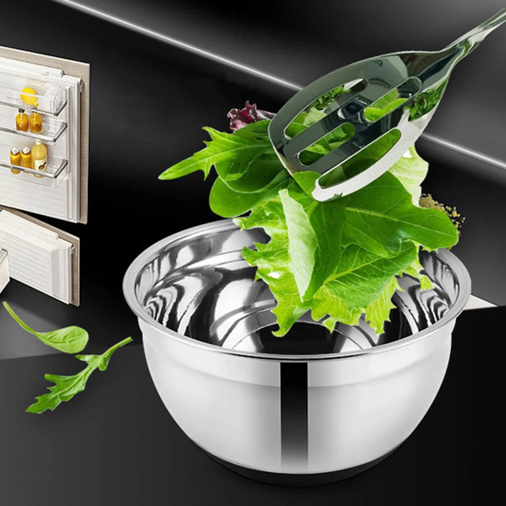 Silicone Bottom Tableware Mixing Bowl Non-Slip Food Container Thickened Kitchen Utensil Stainless Steel With Lid