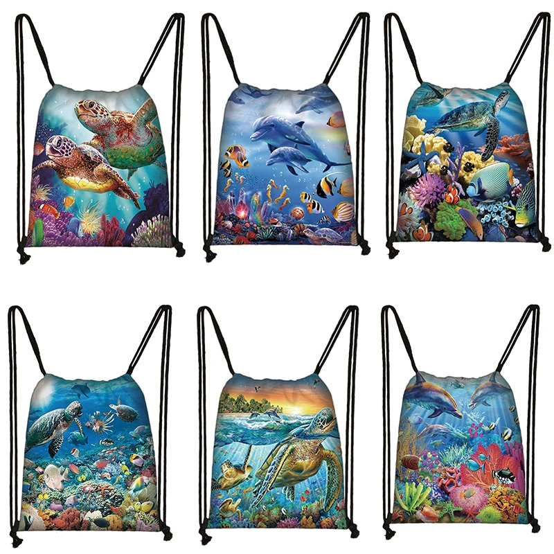 Bolsa de almacenamiento con cordón de tiburón y ballena para mujer, bolsa de viaje para chicas, mochila de lona, regalo