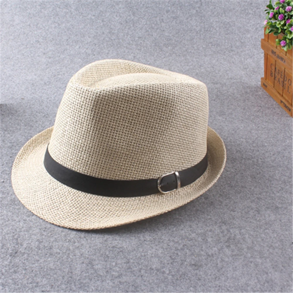 

2019 simple summer beach hat men's and women's casual panama hat flat hat straw hat sun hat fall