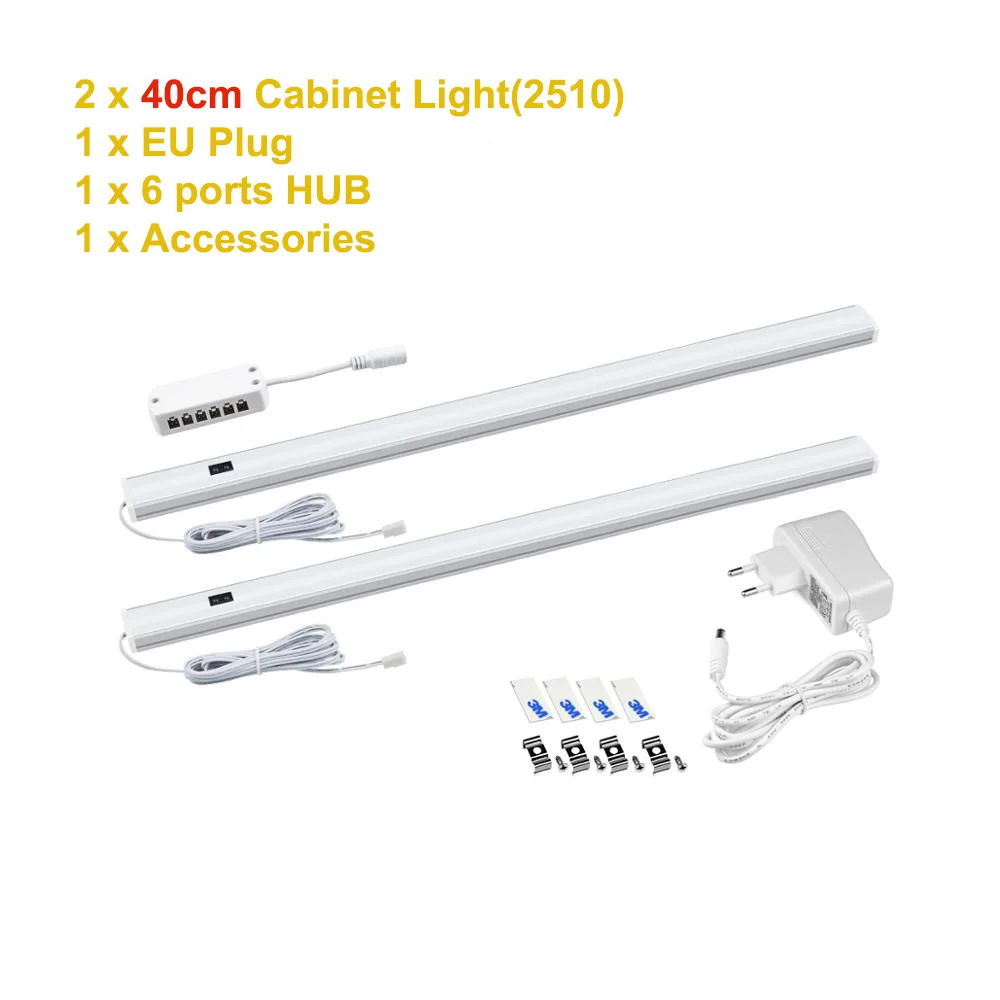 2x40cm With EU Plug Датчик ручного сканирования Светодиодный светильник с жесткой арматурной трубкой ИК инфракрасный индукционный кухонный светильник светодиодный шкаф лампа 30 см 40 см 50 см - Испускаемый цвет: 2x40cm With EU Plug