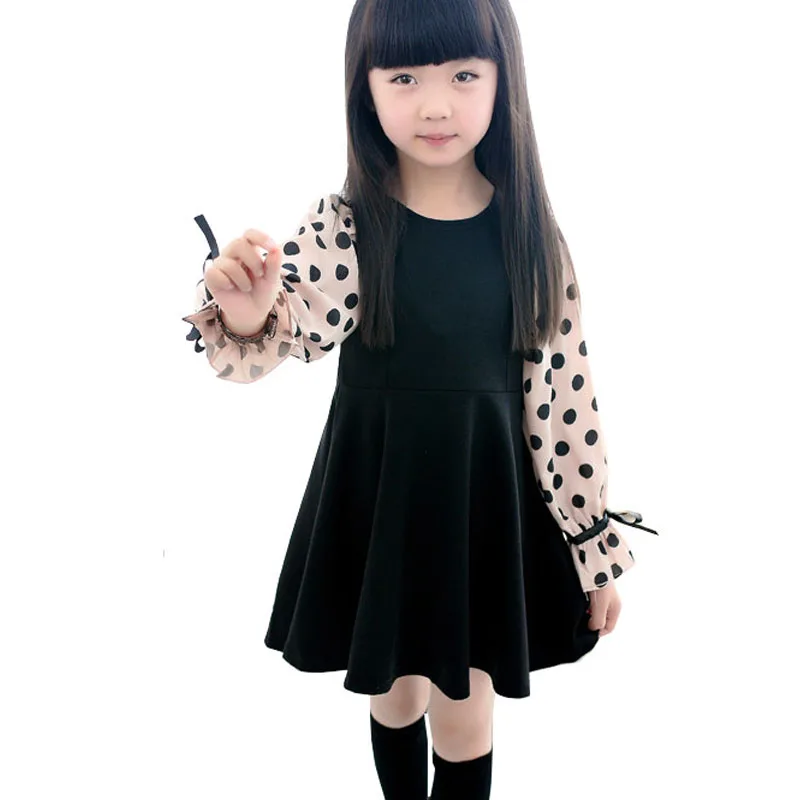 

Princess Girl Dresses Polka Dot Dress For Kids Spring Autumn Chiffon Sleeve Patchwork Frocks Cute Children's Clothing For 4-14 Y
