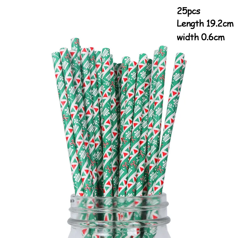 25 шт., рождественские бумажные соломинки для питья, Рождественская елка, снежинка, красная полоска, соломинки для рождественской вечеринки, украшения Noel, новогодние принадлежности