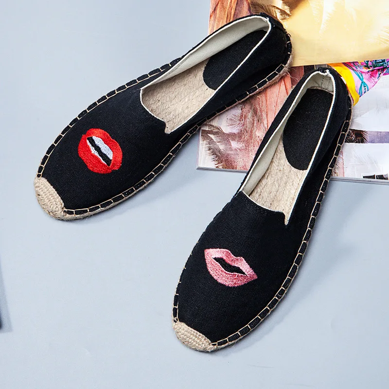 

Embroidered Ramie Sole Shoes Handmade Straw Flat Slip-on Loafers Flax Fishing Casual Husband Shoes