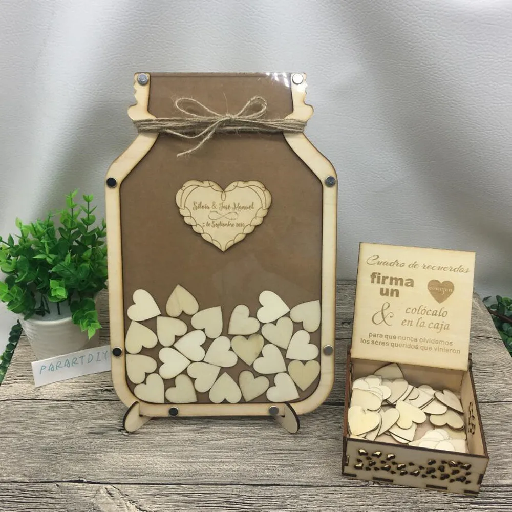 Personalized Mason Jar Wedding Guestbook Drop Box Wood Guestbook MS009