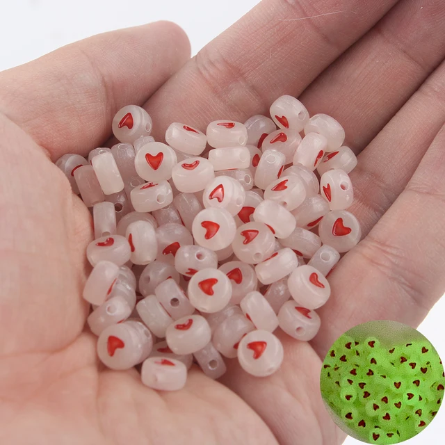 Mixed Letter Acrylic Beads Round Flat Alphabet Digital Cube Loose Spacer Beads For Jewelry Making Handmade Diy Bracelet Necklace 4x7mm red heart