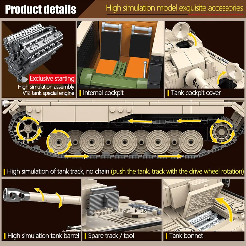  978pcs German WW2 Tiger King Tank Building Blocks Legoing Military Tank Army Soldier Weapon Figures
