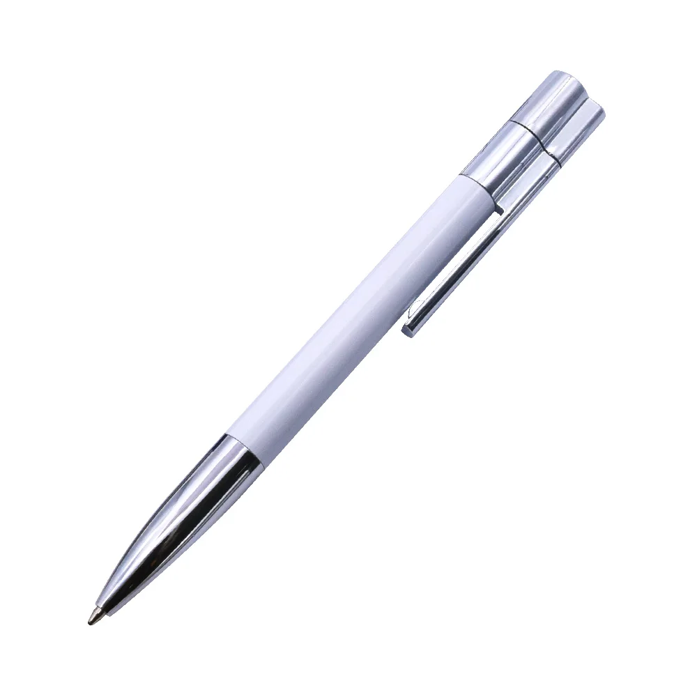 White Классическая шариковая ручка, usb флеш-накопитель, 128 Мб, 4 ГБ, 8 ГБ, 16 ГБ, 32 ГБ, Usb 2,0, флеш-накопитель на заказ, более 10 шт., бесплатный логотип - Цвет: White