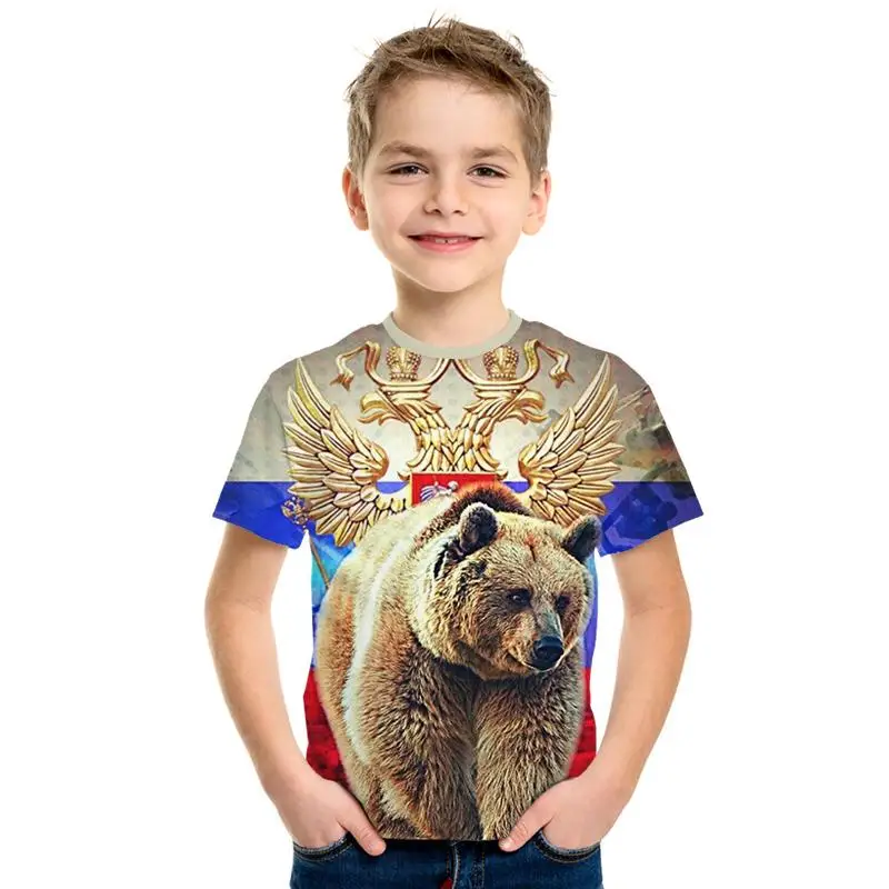 

Gran animal marrn oso estampado nio y nia moda camisa ropa llama zorro 3D nios moda camiseta nio abrigo corto manga