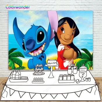 

Personalized Photographic Backdrops Lilo and Stitch Tropical Summer Luau Hawaii Girls 1st Birthday Party Banner Photo Background