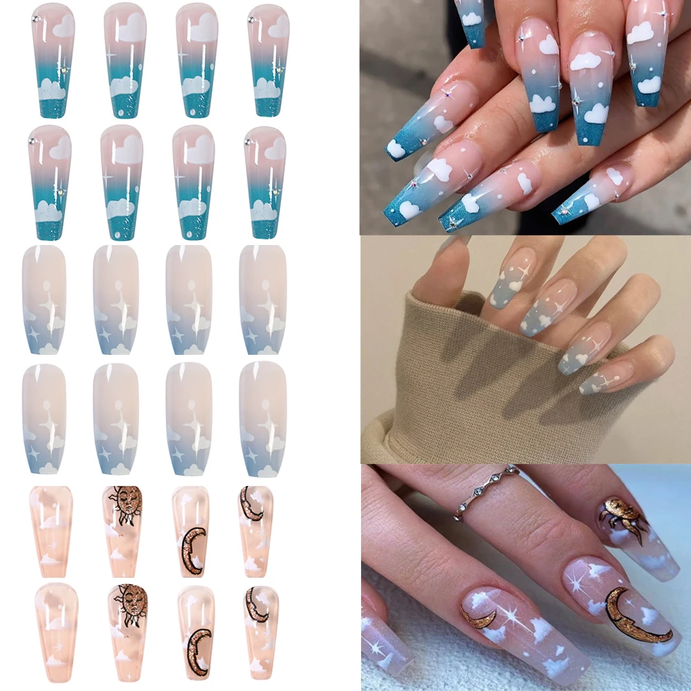 女性用の偽のネイル 24個 青 空 白 雲 バレエアーマー 長い 完全にカバー マニキュアのトレンド 付け爪 Aliexpress 女性用の偽のネイル 24個 青 空 白 雲 バレエアーマー 長い 完全にカバー マニキュアのトレンド 付け爪 Aliexpress