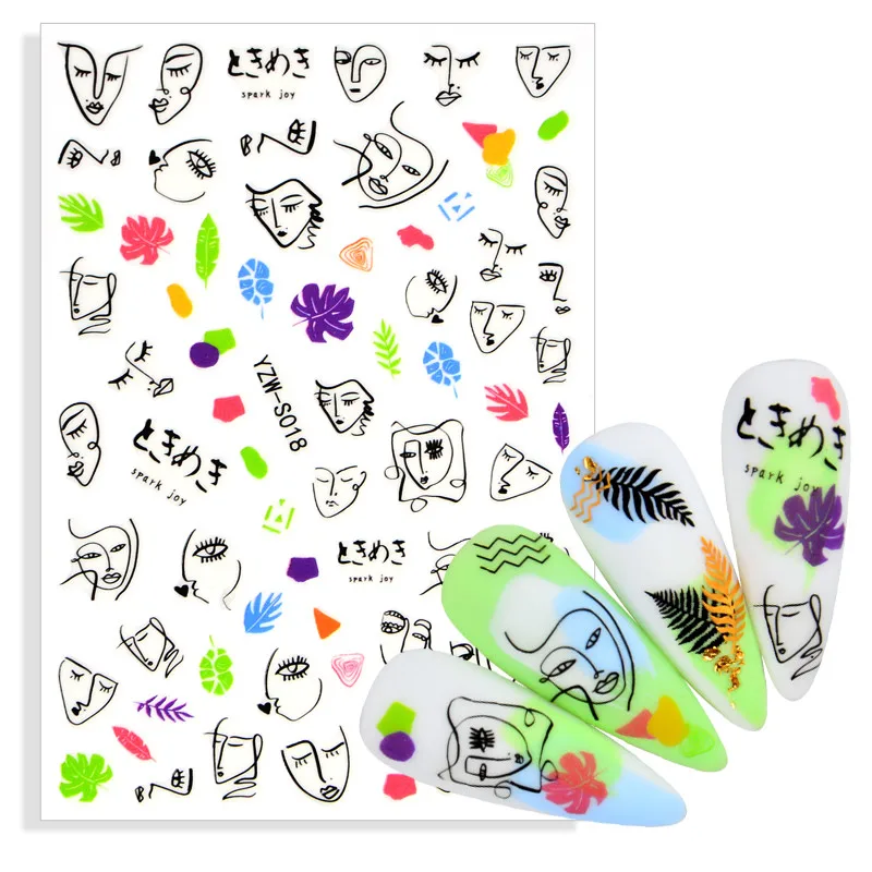 2023 New Nails Sticker Abstract Lady Face Flower Leaves Nail Art Stickers Decorazioni Per Manicure Fai Da Te Decalcomanie
