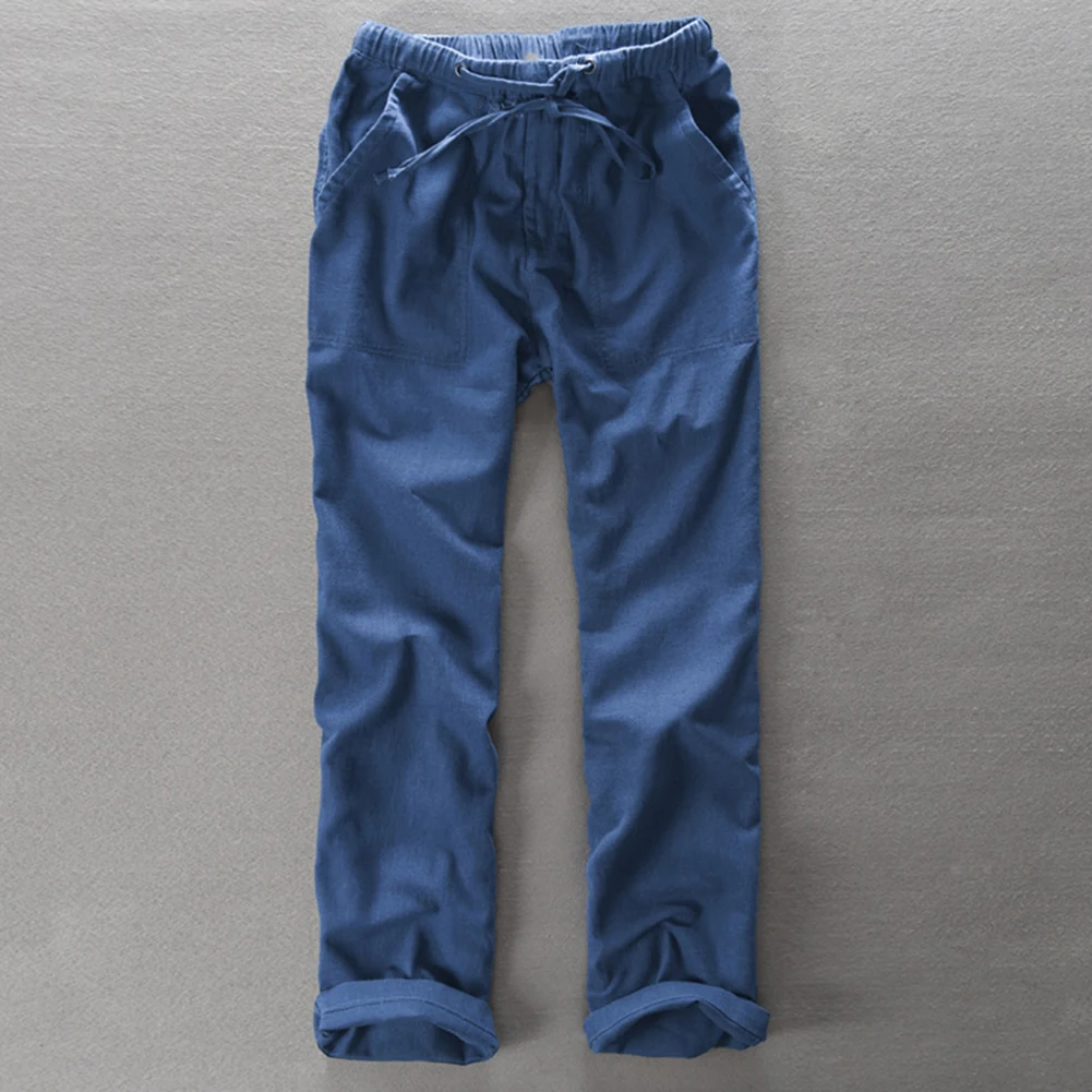 Men's casual solid color monochrome elastic waist pocket pants comfortable straight pants Solid color easy to match great gifts