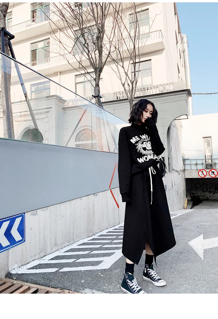 Personality popular logo hoodie woman new dark harbor style semi-high collar loose with velvet