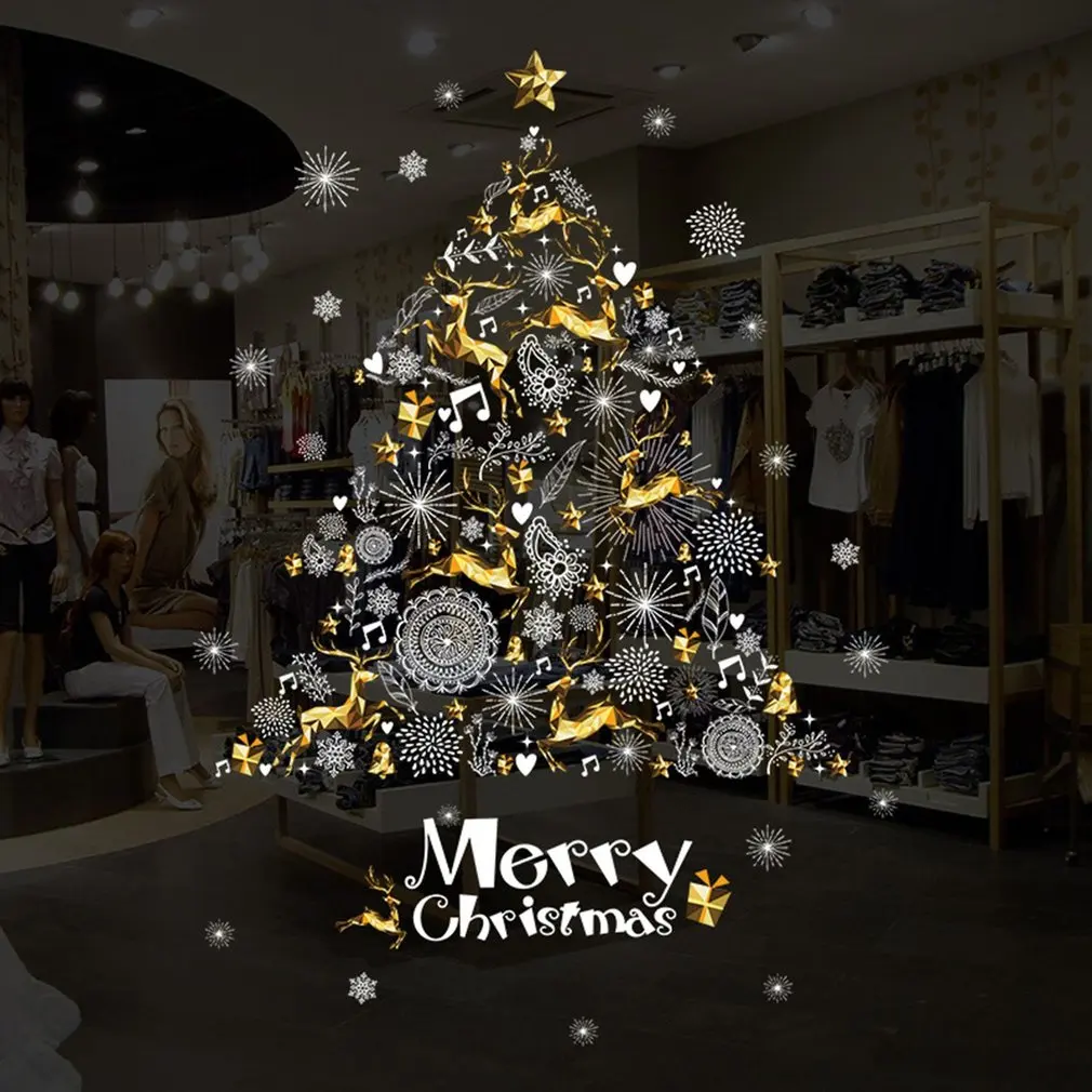 

Merry Christmas Wall Sticker Christmas decoration glass sticker christmas tree Pattern Glass Showcase Window Door Background