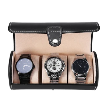

SOONHUA 3 Grids Cylinder Watch Roll Holder Wrist Watch Display Case Box Jewelry Gift Storage Boxes Watch Accessories