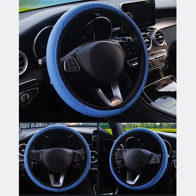 ONEWELL Car Fiber skin Steering Wheel Cover Breathable Car Auto Universal Elastic Skid Proof Steering-wheel Covers Car Styling