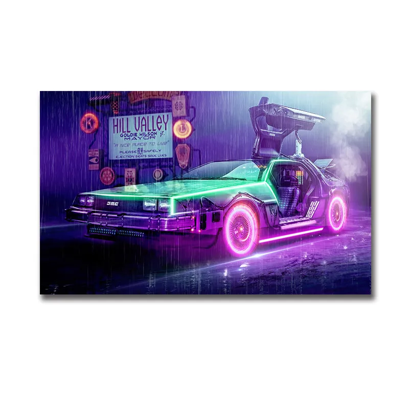 Car DeLorean DMC Back to The Future Movie Poster Motivational Poster Wall Art Canvas Painting for Room Home Decor Unframed