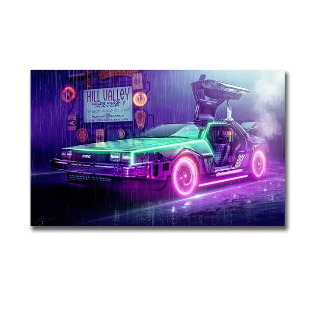 Car DeLorean DMC Back to The Future Movie Poster Motivational Poster Wall Art Canvas Painting for Room Home Decor Unframed PF778