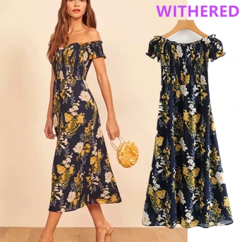 

Withered 2020summer dress women ins fashion blogger floral print slash neck sexy vestidos de fiesta de noche vestidos maxi dress
