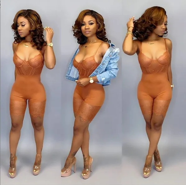 Модный сексуальный кружевной Повседневный сексуальный комбинезон Bodycon без рукавов женские костюмы