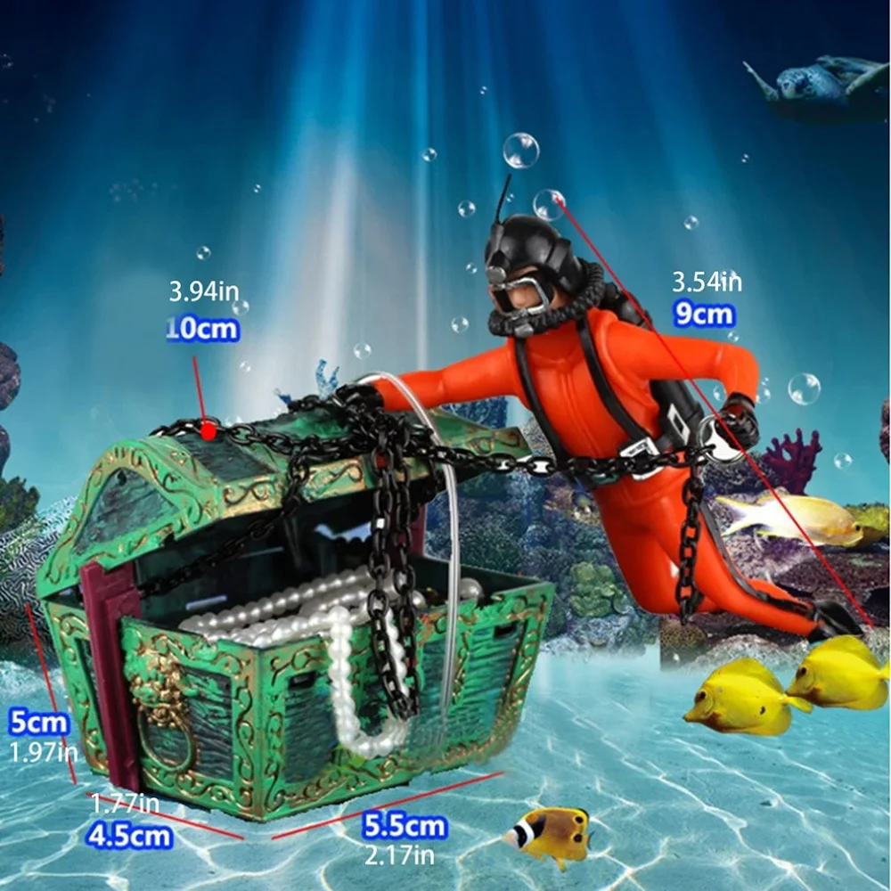 Diver Hunter сундук с сокровищами подводный Пейзаж орнамент мультфильм аквариум для аквариума домашний Ландшафтный орнамент украшение
