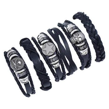 

Vintage Braided Cowhide Suit Bracelet Jewelry Diy Leather Bracelet Six-piece Set