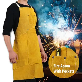 

Universal Cowhide Bifurcated Leather Safety Clothing Fire Apron With Pockets Leather Welding Apron For Welding Splash Heat