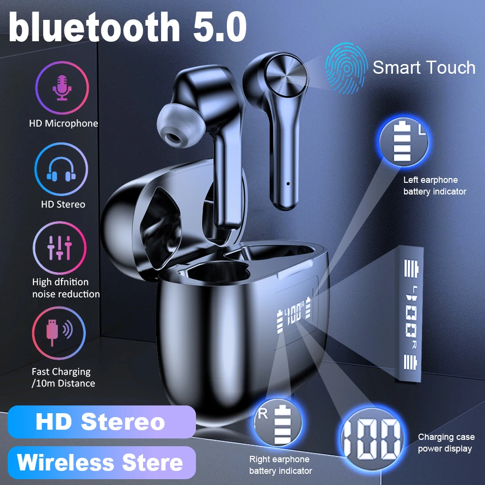 TWS-стереонаушники T9 с поддержкой bluetooth 5 0 и ЖК-дисплеем | Электроника