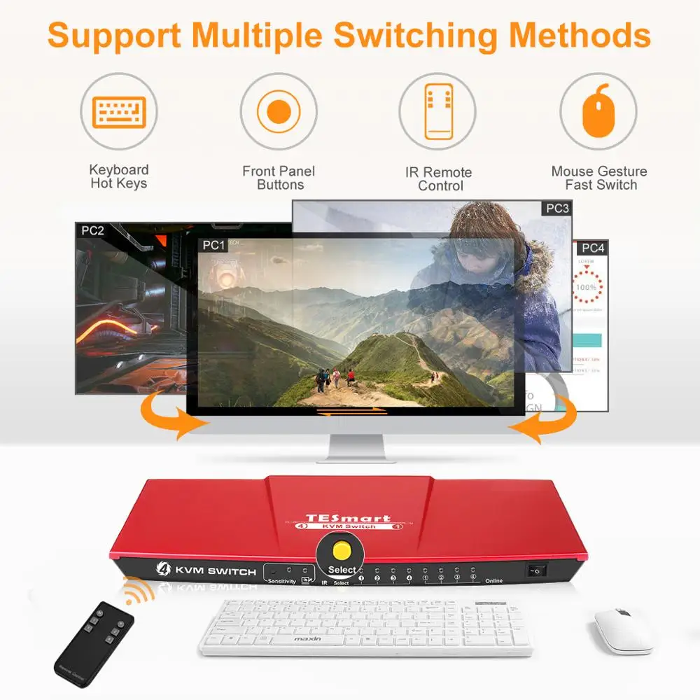HDMI KVM переключатель с 4 портами USB2.0 4K60Hz высококачественный Tesla smart USB порт 3840*2160/4K * 2K