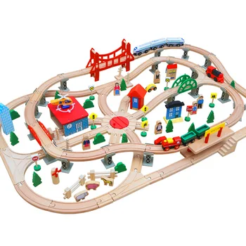 

130pcs/set Wooden Electric Tracks Train Magicl Railway Circuit Car Automatic Tracking Wooden Parking Lot Toy Set For Children