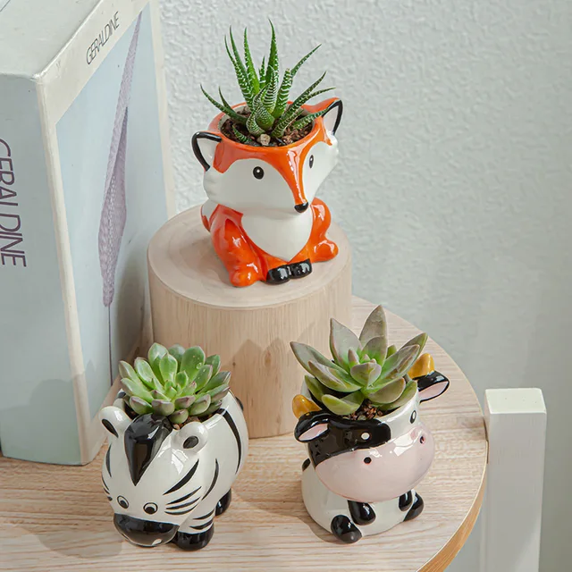 Északi Új Stílusú Kerámia Állatok Virág Edény Rajzfilm Zebra Juh Tehén Fej Mini Pozsgás Növények Bonsai Edények Otthoni Dekoráció - Image 3