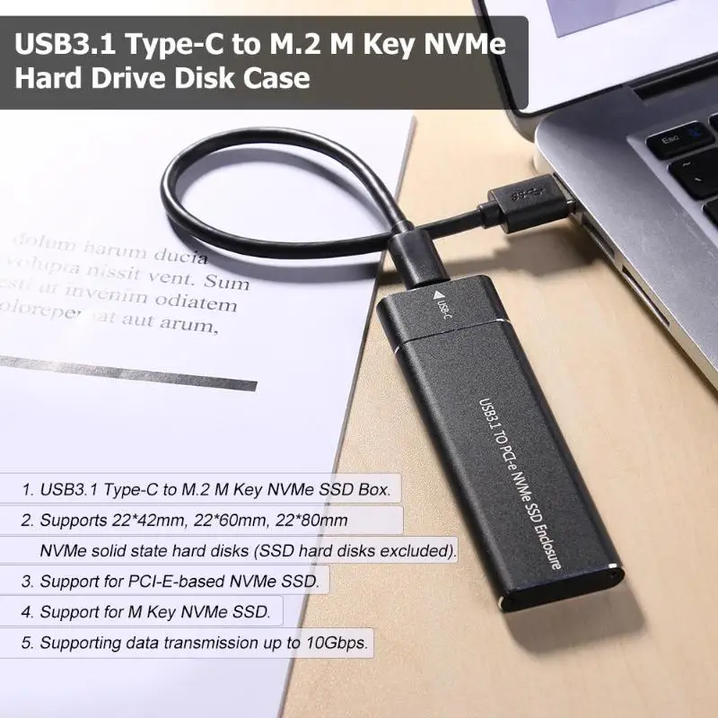  NVME SSD Gehäuse M.2 NVME zu USB C Adapter mit schwarz fall USB 3.1 Gen 2 (10 Gbps) für Samsung 960