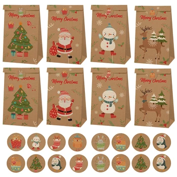 

1 Set Lightweight Durable Reusable Decorative Christmas Tote Bag Kraft Paper Bread Candy