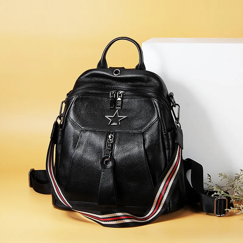 

2019 New Style Europe And America Fashion Embossed Leather Backpack Women's Full-grain Leather Versatile Star Soft Leather Shoul