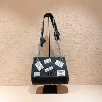 

New high quality fashion trend rhombic stitching badge note small sachet canvas one shoulder women's bag