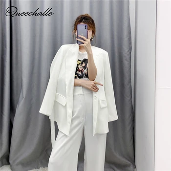 

Formal White Blazer Coat Autumn Work Office Lady Elegant Suit Jacket Women Blazers and Jackets Sashes Business Blazer Suits
